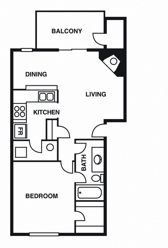 Floor plan for 1 bed, 1 bath, 800 sqft